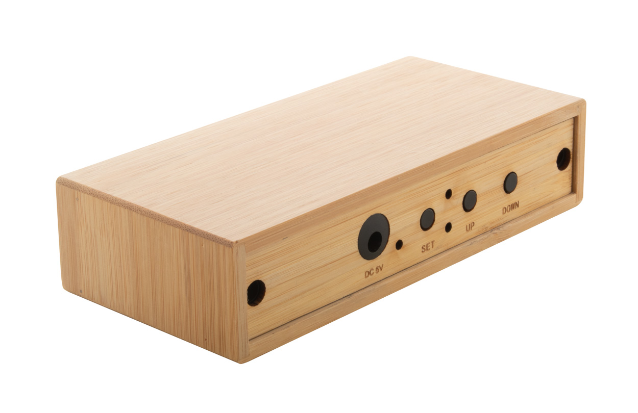 bambusowa bezprzewodowa ładowarka i zegar Molarm