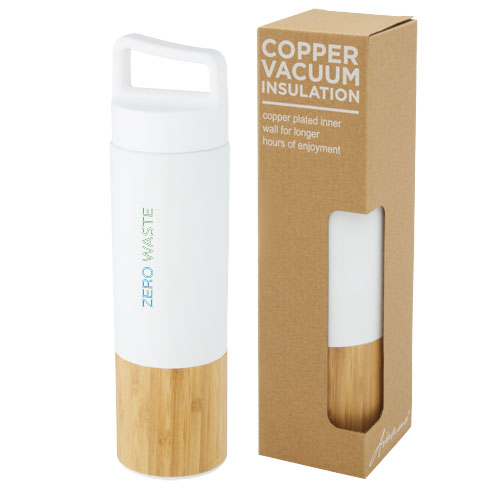 Torne miedziana, izolowana próżniowo butelka ze stali nierdzewnej o pojemności 540 ml z bambusową ścianką zewnętrzną