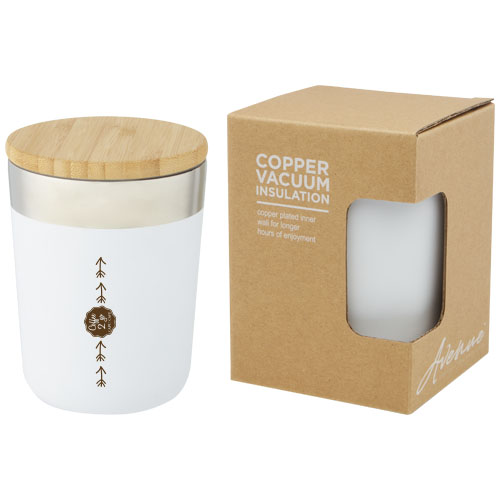 Lagan Miedziany kubek ze stali nierdzewnej o pojemności 300 ml, izolowany próżniowo, z bambusową pokrywką