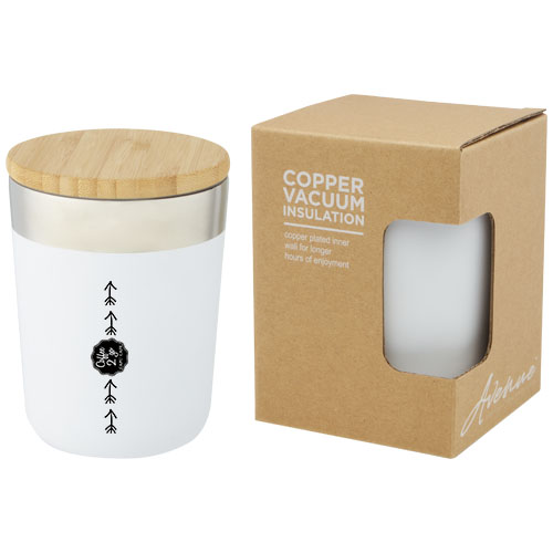 Lagan Miedziany kubek ze stali nierdzewnej o pojemności 300 ml, izolowany próżniowo, z bambusową pokrywką