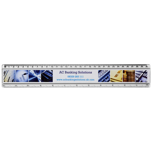 Linijka Ellison o długości 30 cm wykonana z tworzywa sztucznego z papierową wkładką