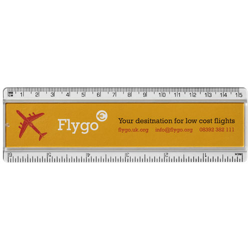 Linijka Ellison o długości 15 cm wykonana z tworzywa sztucznego z papierową wkładką