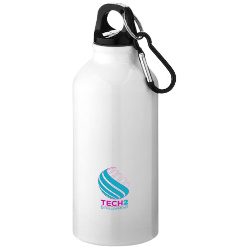 Oregon butelka na wodę z karabińczykiem wykonana z aluminium z recyklingu z certyfikatem RCS o pojemności 400 ml