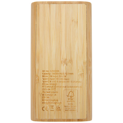 Powerbank Tulda o pojemności 20,000 mAh wykonany z bambusa