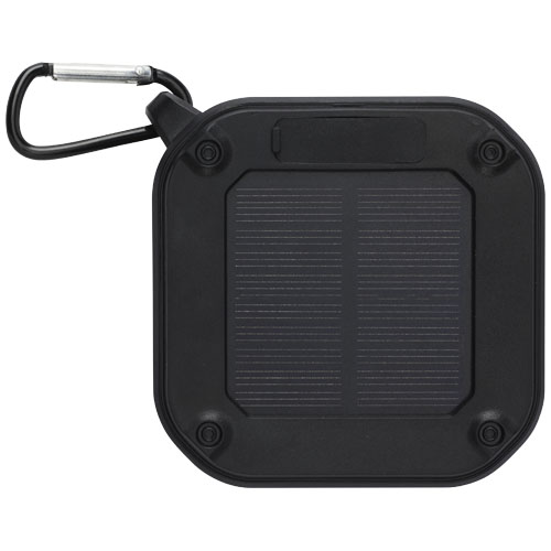 Solo plastikowy głośnik solarny Bluetooth® IPX5 o mocy 3 W z karabińczykiem wykonany z tworzywa pochodzącego z recyklingu z c