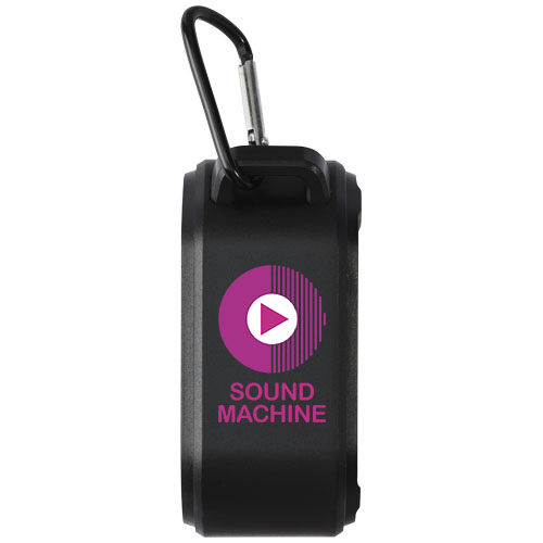 Solo plastikowy głośnik solarny Bluetooth® IPX5 o mocy 3 W z karabińczykiem wykonany z tworzywa pochodzącego z recyklingu z c